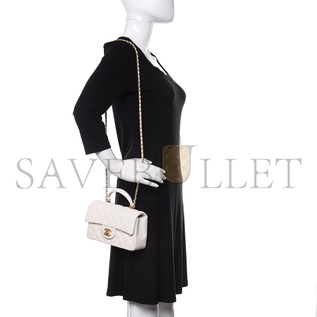 Ch*el master caviar quilted mini top handle rectangular flap white (20*13*9cm)